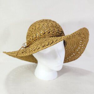 Scala Collection Wm Brown Paper Braid Nylon Woven Sun Hat Wide Brim Packable OS